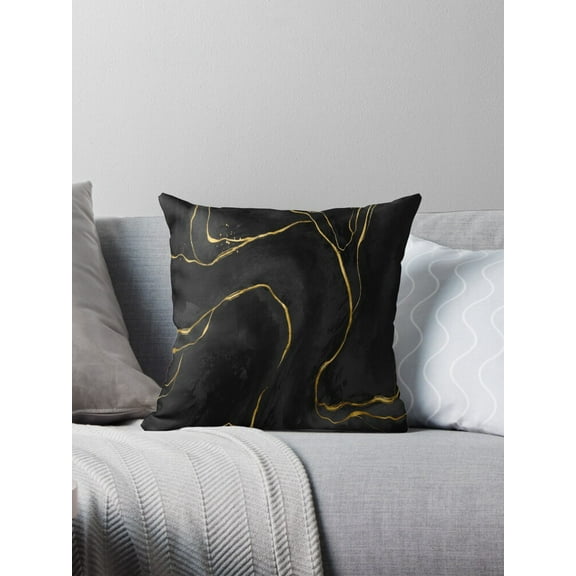 Ryan; Elegant Black and Gold Abstract Throw Pillow – Luxe 45x45cm Modern Design for Living Room