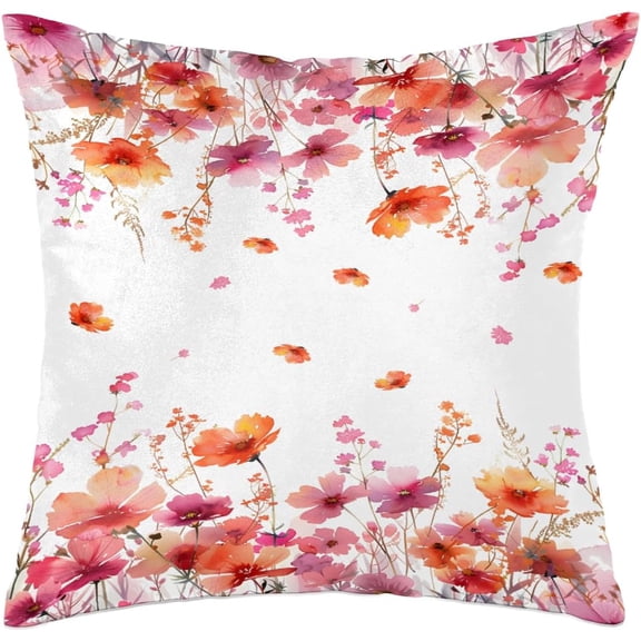 Ryan; Falling red flowers Square pillowcase -18x18 inch short plush super soft fabric, hidden zipper design, edging process, no pilling or deformation, home bedroom, living room, sofa bed decoration
