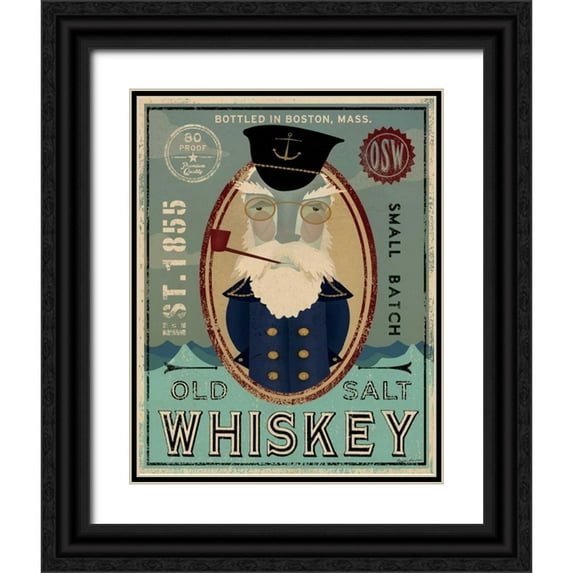 Ryan, Fowler 26x32 Black Ornate Wood Framed with Double Matting Museum Art Print Titled - Fisherman III Old Salt Whiskey
