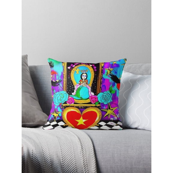 Ryan; Funky Queen with Hearts Throw Pillow Cover 45x45cm – Fun and Bold Cushion Case for Bedroom, Living Room & Gift Ideas