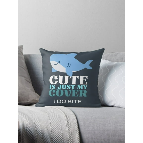 Ryan; Funny Shark Quote Throw Pillow – “I’m Cute But I Bite” 45x45cm Ocean Animal Design for Humor-Lovers or Kids Room