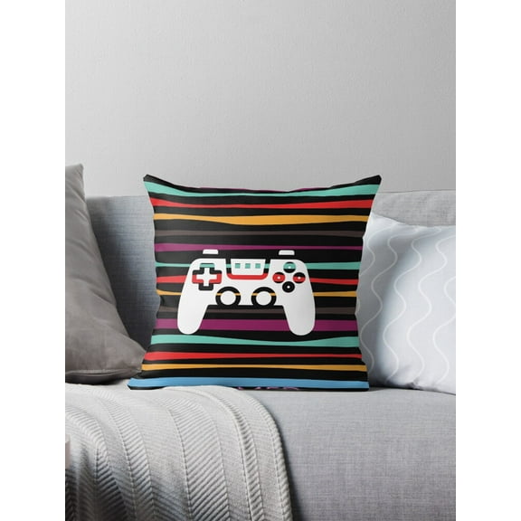 Ryan; Gamer Design Throw Pillow with Pixel Art Elements and Game Controller Style for Video Game Room, Teen Room or Geek Decor