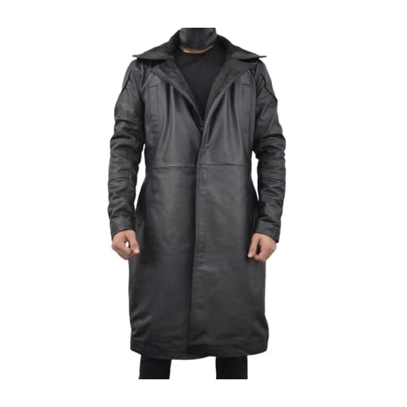 Ryan Gosling Blade Runner 2049 Jacket - Shearling Leather Black Trench Coat Men - Officer K Jacket - Mens Coat Fur Collar