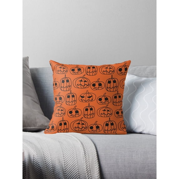 Ryan; Halloween Pumpkins on Orange Background Pillow Cover 45x45cm – Classic October Decor