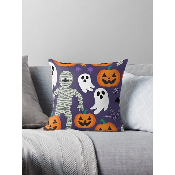 Ryan; Halloween Skull Bat Pumpkin Pattern Throw Pillow Cover 45x45cm – Spooky Decorative Cushion Case for Halloween, Party