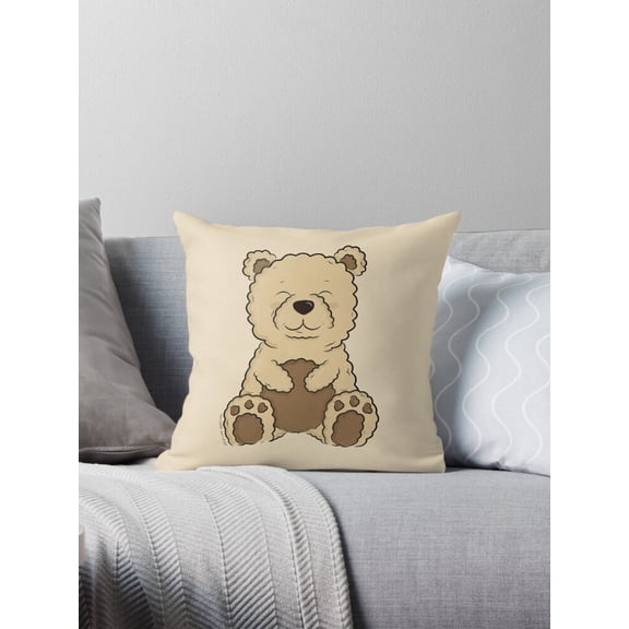 Ryan; Happy Fluffy Teddy Bear Throw Pillow Cover 45x45cm – Cute Plush Animal Cushion for Nursery or Gift