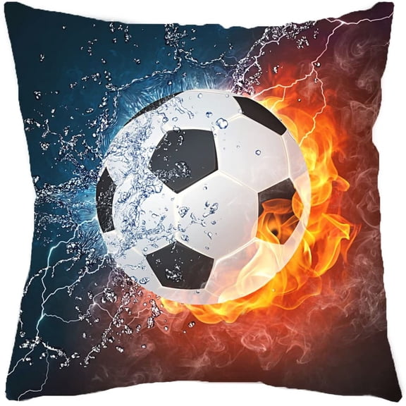 Ryan; Home Décor Super Soft Short Plush Square Throw Pillow Case Sofa Cushion Cover with Invisible Zipper- 18 x 18 inches -No Insert- Soccer Ball Theme