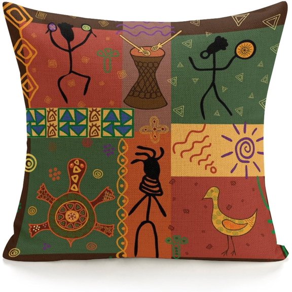 Ryan; Home Pattern in African Style Dance Depicting The Decorative Square Throw Pillow Case Covers Thanksgiving Decor Farmhouse Outdoor Pillow Cover for Home Sofa Couch 18"x18"