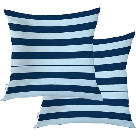 Ryan; Horizontal Stripes Throw Pillow Covers, Blue Light Blue Alternating Cushion Cover Digital Blended Hidden Zipperl Decorative Pillowcases for Hair Skin Square 2 Pcs