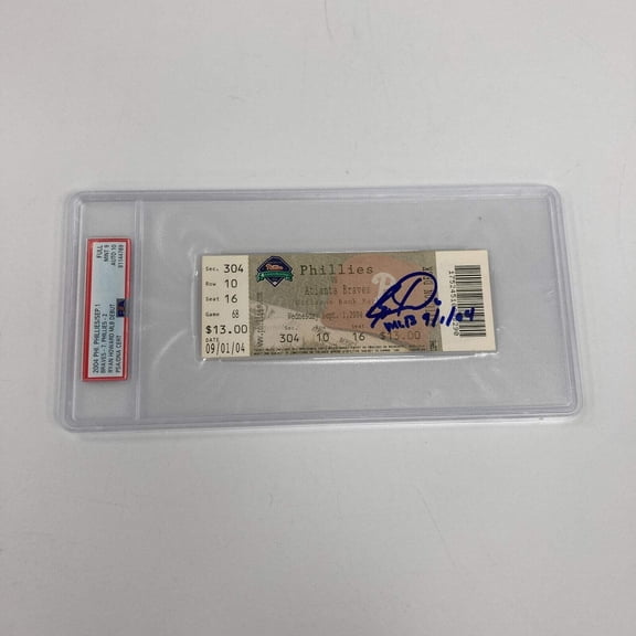 Ryan Howard MLB Debut Signed Inscribed Full Ticket PSA 10 GEM MINT 9-1-2004