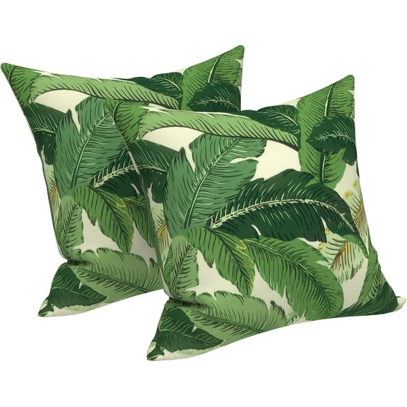 Ryan; Indoor Outdoor Pillow Covers, Covers ONLY Patio Accent Square Toss Pillow Cushion Case 18" x 18" Pack of 2 for Chair Sofa Couch Patio Furniture Decoration Swaying Palms Green