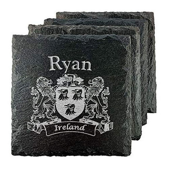 Ryan Irish Coat of Arms Slate Coasters - Set of 4
