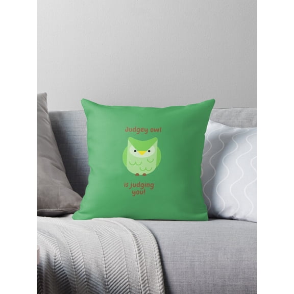 Ryan; Judgey Owl Illustration Throw Pillow 18×18 – Humorous Sarcastic Bird Graphic Cushion for Library Reading Chair Study Desk