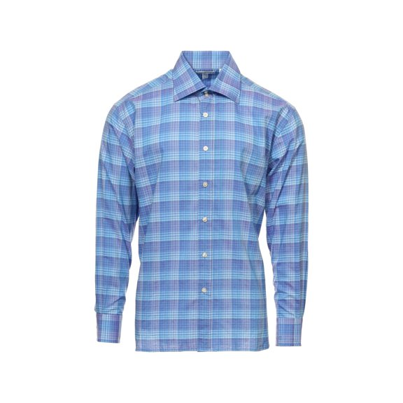 Ryan Kenny Mens Purple Plaid Button Down Shirt (16.5, Blue)
