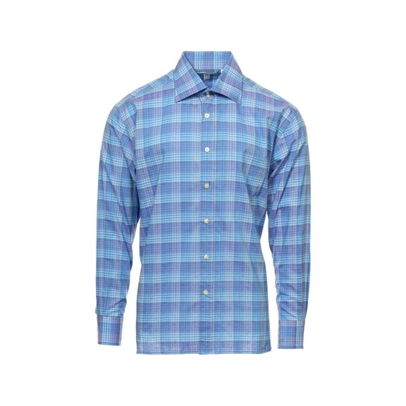 Ryan Kenny Mens Purple Plaid Button Down Shirt (17.5, Blue)