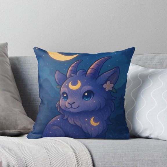 Ryan; Enchanting Dreamstep Moon Goat Mystical Creature Throw Pillow Cover, Soft Comfortable Fabric Perfect for Fantasy and Mythical Decor, Size 45x45cm (18x18 inch)