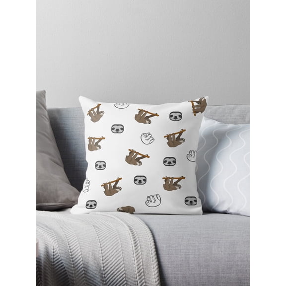 Ryan; Lazy Sloths Throw Pillow with Adorable Sticker Style Art, Perfect for Kids Room, Animal Theme Sofa or Gift for Sloth Fans