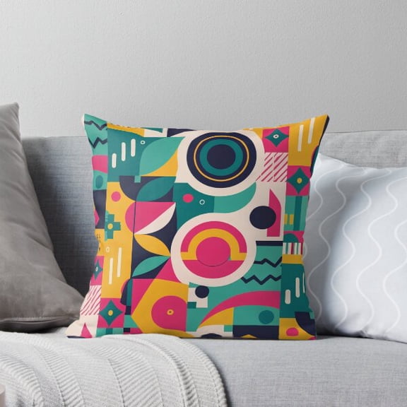 Ryan; Mandala Print Boho Circles Throw Pillow, Multicolored Festival Pattern Cushion, Bright Soft Fabric, Perfect for Good Vibes Home and Events