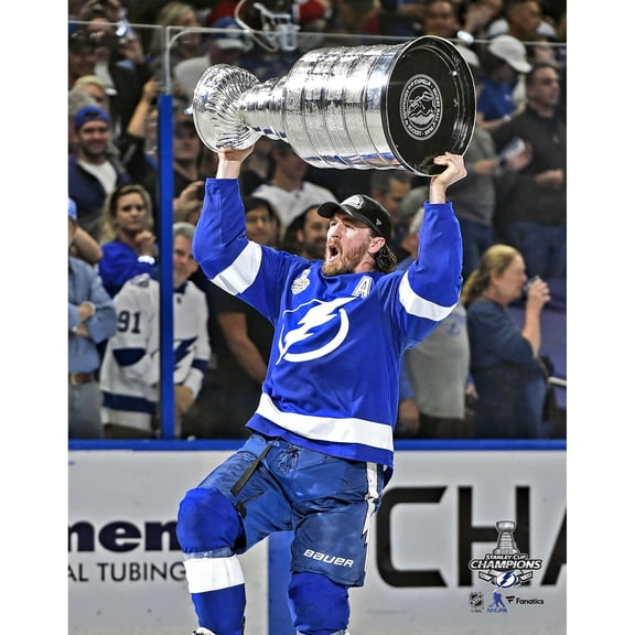 Ryan McDonagh Tampa Bay Lightning Unsigned 2021 Stanley Cup Champions Raising Cup Photograph