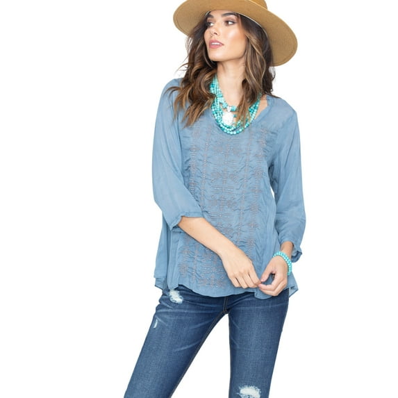 Ryan Michael Women's Embroidered Cupra Rayon Top Navy US