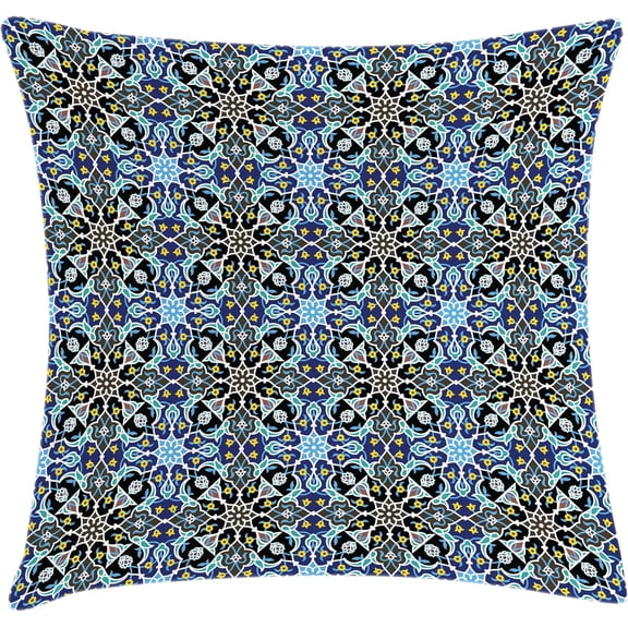 Ryan; Moroccan Pillow Cushion Cover Pack of 2, Bohemian Eastern Pattern with Interlacing Lines Historical Roman Influences, Decorative Square Accent Pillow Case, 2 Pcs-18" x 18", Royal Blue
