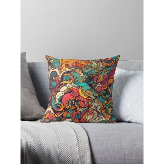 Ryan; Multi Colored Bright Pastel Pattern Throw Pillow Cover 45x45cm – Cheerful & Colorful Cushion for Living Room