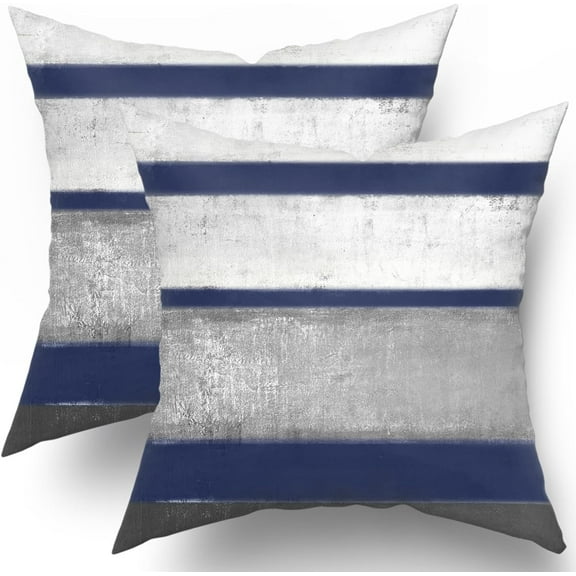 Ryan; Navy Blue Pillow Covers 18x18 Set of 2 Light Grey Gray White Modern Abstract Art Striped Throw Pillows Farmhouse Outdoor Decorative Pillowcase Square Cushion Cover for Home Couch Bed