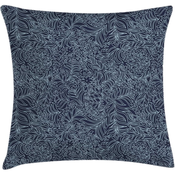 Ryan; Navy and Teal Pillow Cushion Cover Pack of 2, Abstract Flourish Nature Inspired Pattern Leaves Blossoms Print, Decorative Square Accent Pillow Case, 2 Pcs-18" x 18", Baby Blue and Navy Blue