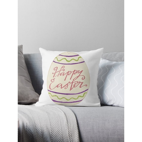 Ryan; Nice Happy Easter Throw Pillow with Festive Bunny and Egg Illustration for Spring Celebration, Couch Decor or Easter Gift Idea