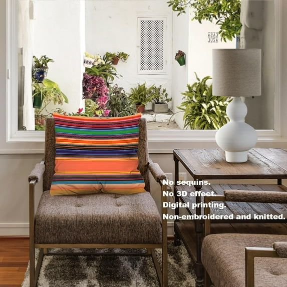 Ryan; Orange Mexican Stripes Throw Pillow Covers, Green Serape Cushion Cover Digital Blended Hidden Zipperl Decorative Pillowcases for Hair Skin Square 2 Pcs