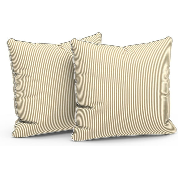 Ryan; Outdoor/Indoor Throw Pillows, Decorative Patio Accent Pillows, Fluffy Water Repellent Garden Cushions for Home Patio Coach Sofa Use,Pack of 2, Strip Beige