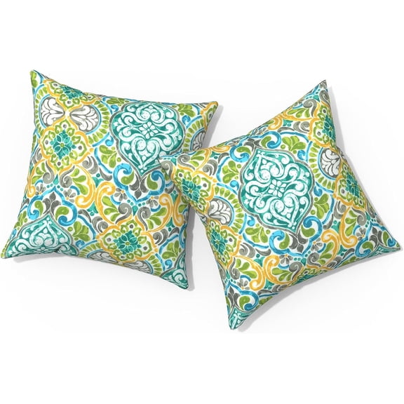 Ryan; Outdoor Pillows for Patio Furniture 18x18 inch, Square Outdoor Throw Pillows , Decorative Toss Pillows for Garden Couch Home Sofa Office Chair, Pack of 2,Damask Green