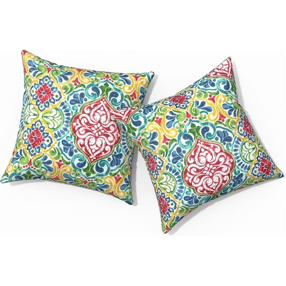 Ryan; Outdoor Pillows for Patio Furniture 18x18 inch, Square Outdoor Throw Pillows , Decorative Toss Pillows for Garden Couch Home Sofa Office Chair, Pack of 2,Damask Red