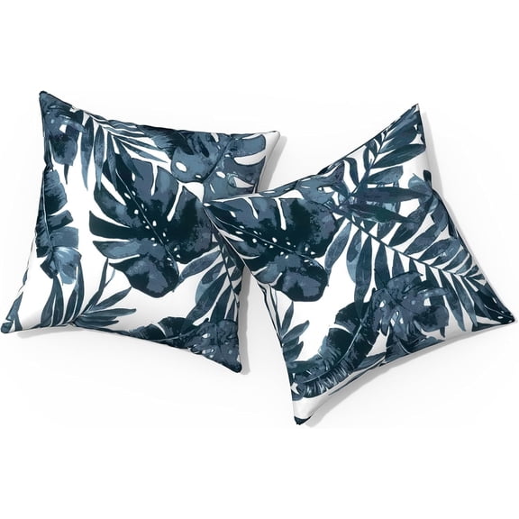 Ryan; Outdoor Pillows for Patio Furniture 18x18 inch, Square Outdoor Throw Pillows , Decorative Toss Pillows for Garden Couch Home Sofa Office Chair, Pack of 2, Palm Blue