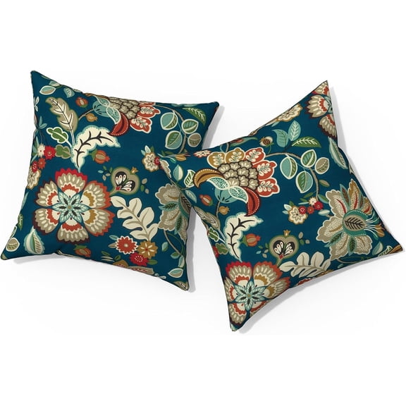 Ryan; Outdoor Pillows for Patio Furniture 18x18 inch, Square Outdoor Throw Pillows , Decorative Toss Pillows for Garden Couch Home Sofa Office Chair, Pack of 2,Peacock Blue