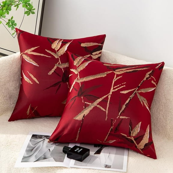 Ryan; Pack of 2,Burgundy Bamboo Leaf Pattern Jacquard Pillow Covers Decorative Throw Cushion Covers Square Couch Pillow Covers Sofa Living Room Only Cover No Insert 18"x18"/45x45cm