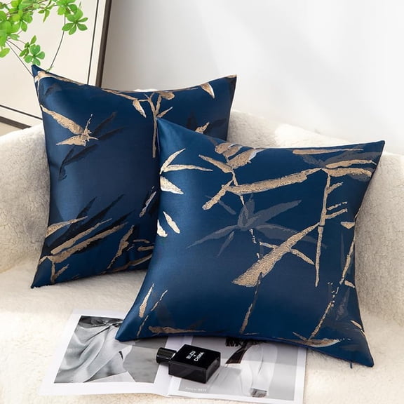 Ryan; Pack of 2,Navy Blue Bamboo Leaf Pattern Jacquard Pillow Covers Decorative Throw Cushion Covers Square Couch Pillow Covers Sofa Living Room Only Cover No Insert 18"x18"/45x45cm