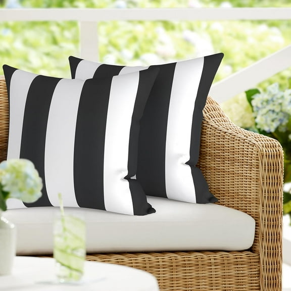 Ryan; Pack of 2 Patio Pillow , Square Outdoor Decorative Throw Pillow for Home,Sofa,Bench and Patio Furniture (18 x 18 in,Cabana Black)