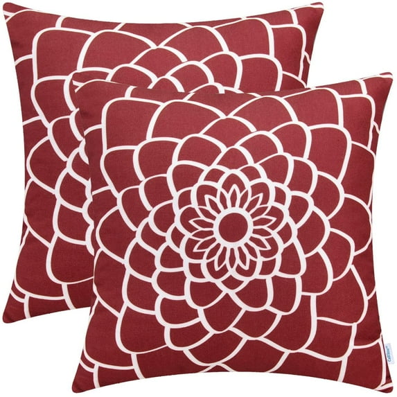 Ryan; Pack of 2 Soft Canvas Throw Pillow Covers Cases for Couch Sofa Home Decor Dahlia Floral Outline Both Sides Print 18 X 18 Inches Dark Red