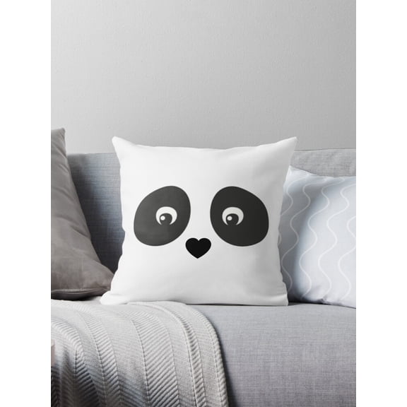 Ryan; Panda Eyes Close-up Throw Pillow Cover 45x45cm – Cute Monochrome Animal Cushion for Wildlife Decor