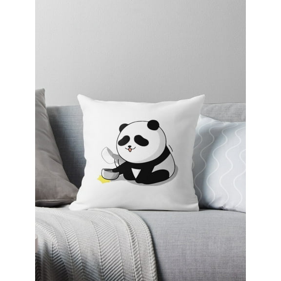 Ryan; Panda Playing Instrument Throw Pillow, Cute Music Animal Art for Bedroom or Studio
