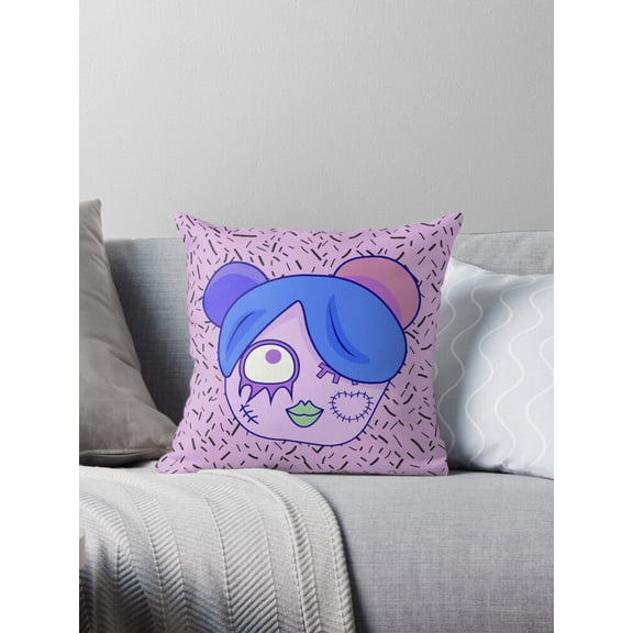 Ryan; Pastel Goth Zombie Girl Throw Pillow Cover 45x45cm – Halloween Kawaii Cushion for Alt Aesthetic Fans
