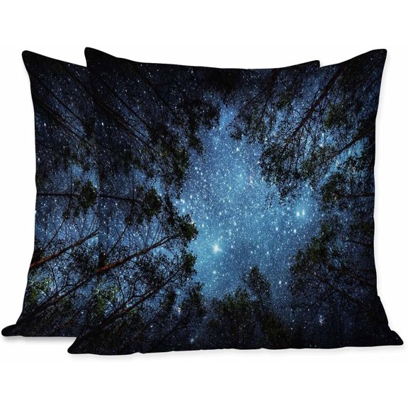 Ryan; Pillow Cases Serene Starry Night The Milky Way and The Trees Pack of 2,Decorative Throw Pillow Covers for Couch Bedroom Living for Girl Boy 18X18 Inch