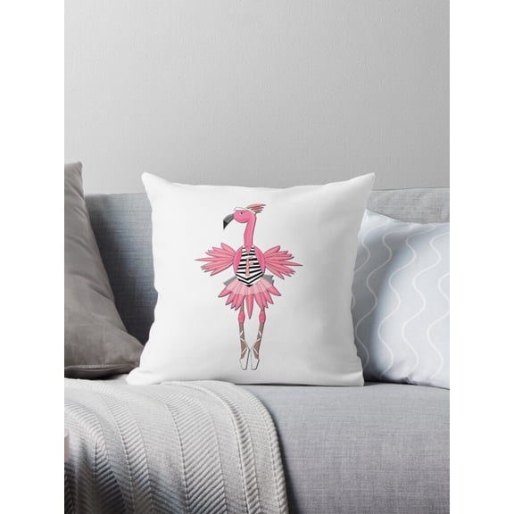 Ryan; Pink Flamingo and Ballet Throw Pillow – Elegant Bird and Dance Inspired Cushion for Bedroom, Kids Room or Dance Studio Décor, Soft Linen Cover, 18×18"
