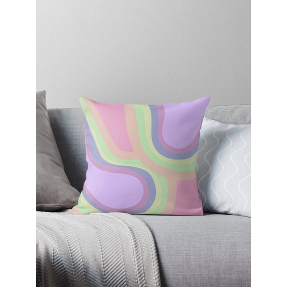 Ryan; Pink Rainbow Wave Throw Pillow with Whimsical Flowing Colors for Fun Bedroom Decor, Dorm Accent or Boho Living Room