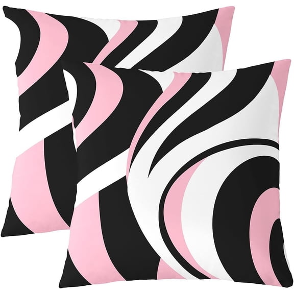 Ryan; Pink White Black Stripes Throw Pillow Covers 18x18 Inch Set of 2 Geometric Spiral Patchwork Plaid Cushion Covers for Kids Teens Adults Abstract Simple Swirls Decor Cushion Cases for Bedroom