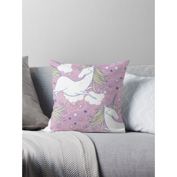 Ryan; Pink and White Unicorn Sketch Throw Pillow – Magical Fantasy Creature Design for 45x45cm Kids Room Decor