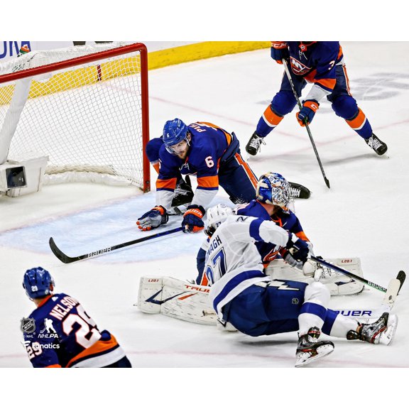Ryan Pulock New York Islanders Unsigned Game 4 Game-Preserving Save vs. Tampa Bay Lightning Photograph