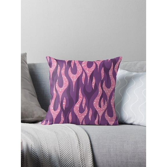 Ryan; Purple Flame Pattern Throw Pillow with Modern Abstract Fire Design for Gaming Setup, Teen Room or Bold Interior Style