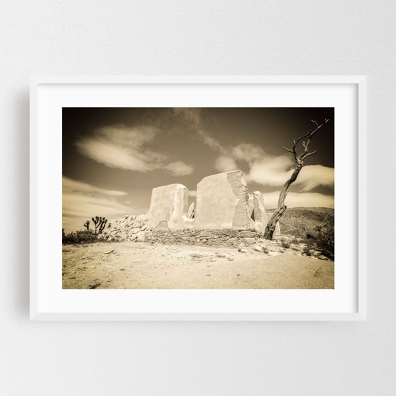 Ryan Ranch House Monochrome - Photography Desert Abandoned Black and White Vintage Rustic Architecture Landscape White Framed Wall Art Print 12 x 18 inches